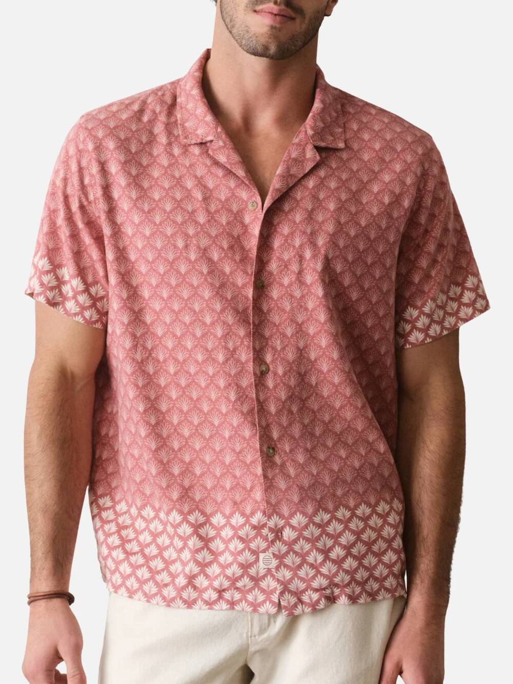 NEW MARINE LAYER stu linen resort shirt in withered rose agave print